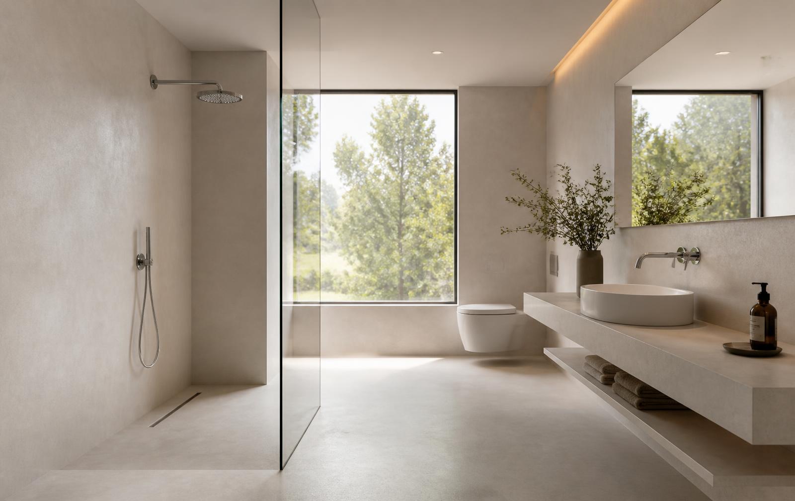 Baño reformado de estilo minimalista con ducha a ras de suelo