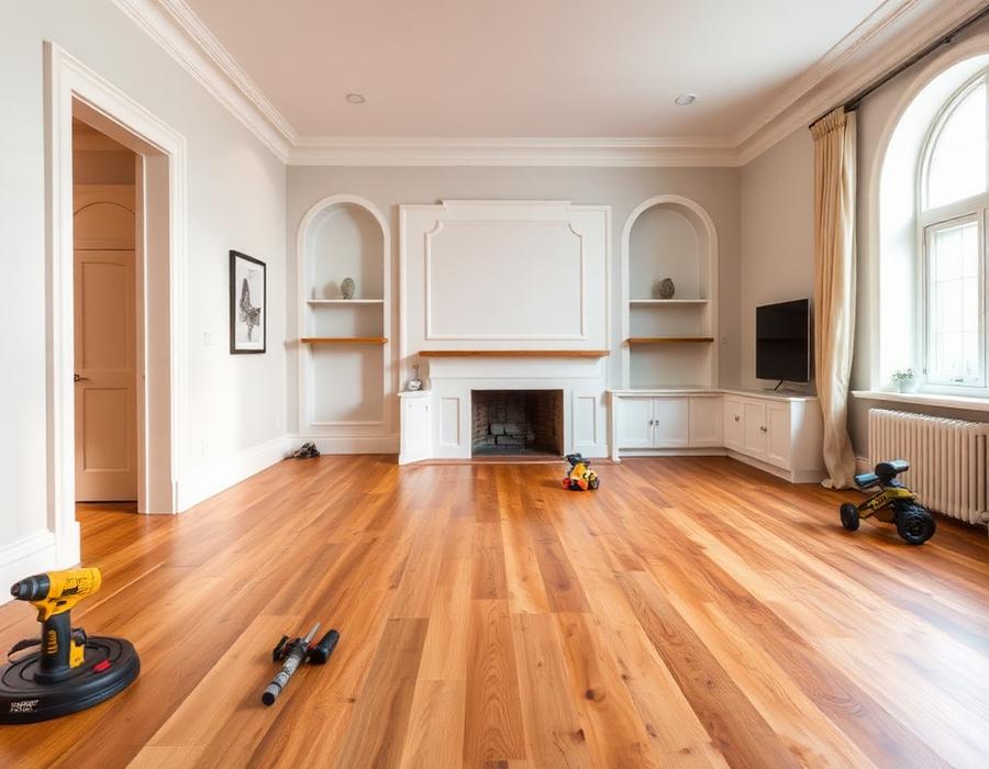 Salón de vivienda tras una reforma integral, luminoso y diáfano